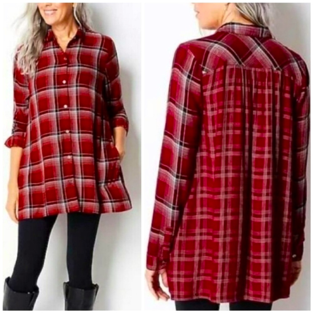 J. Jill Red Plaid Long-Sleeve Tunic